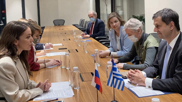 Greek Tourism Minister Harry Theoharis meeting the Head of Russian Federal Agency for Tourism Zarina Dogusova